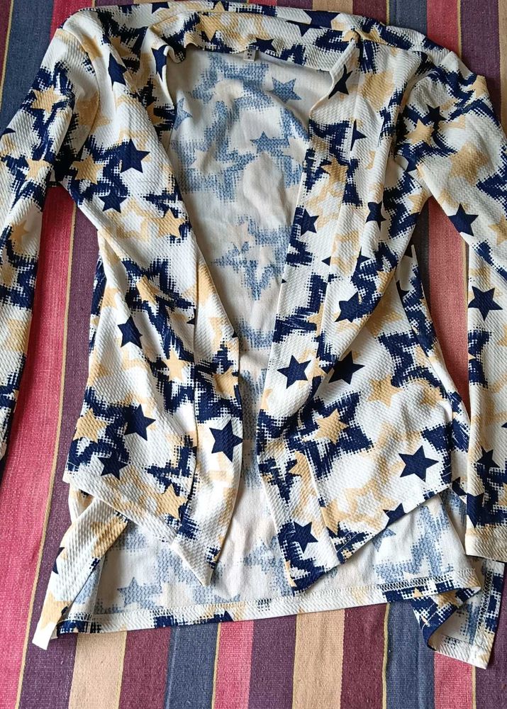 Star Print Open Front Cardigan