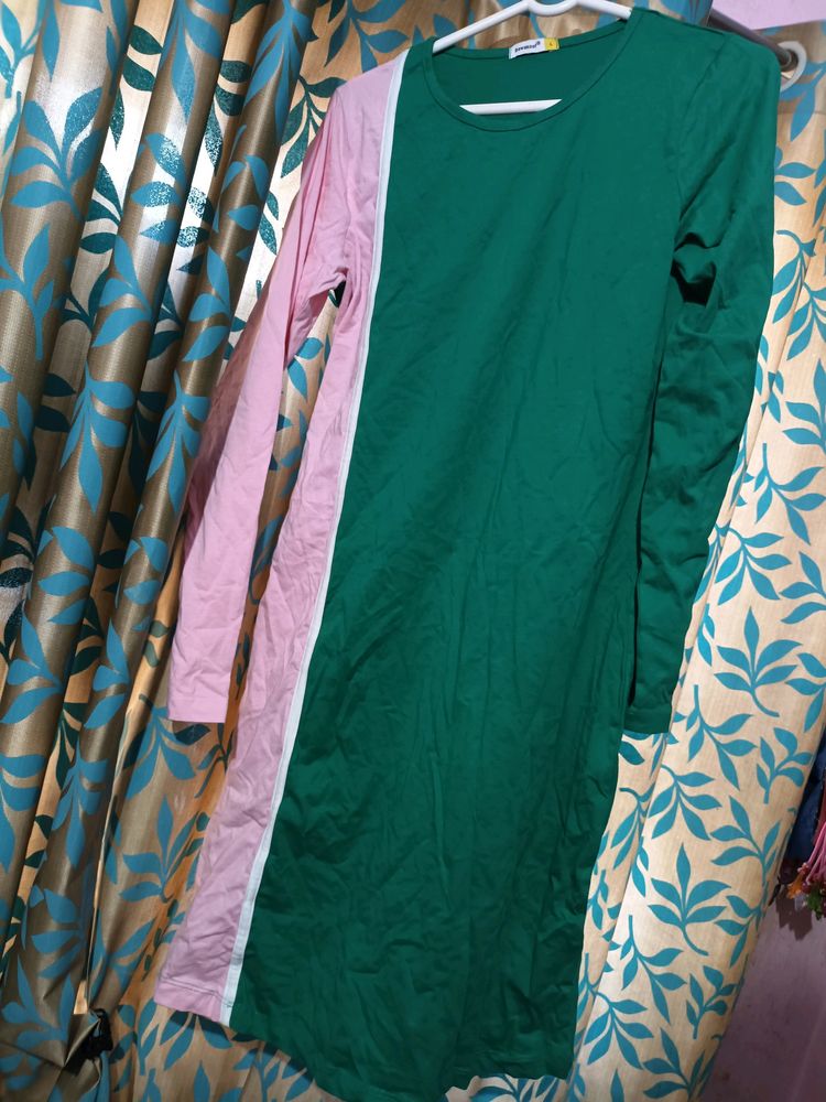 Women&#39;s Green Colour Block Slim Fit Dress