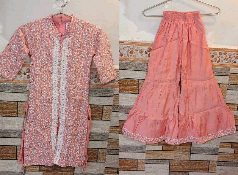 Pink Embroidered Sharara Set