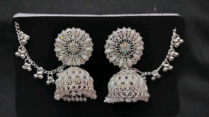 Elegant Jhumka Earrings with Ear Chain