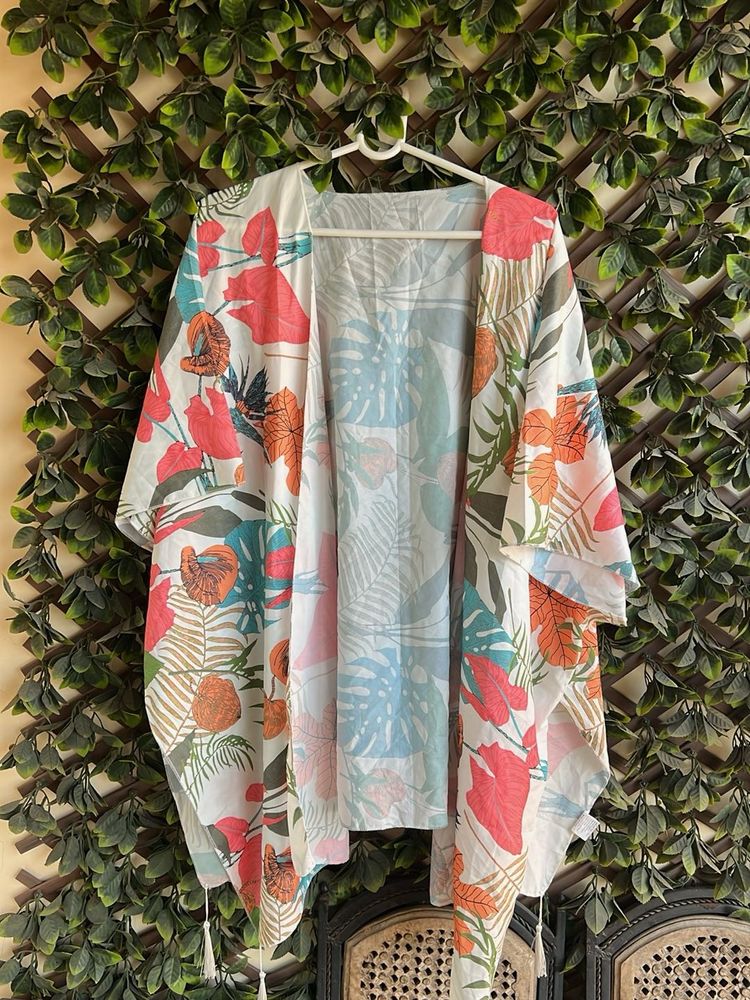 Tropical Print Kimono Cover-Up
