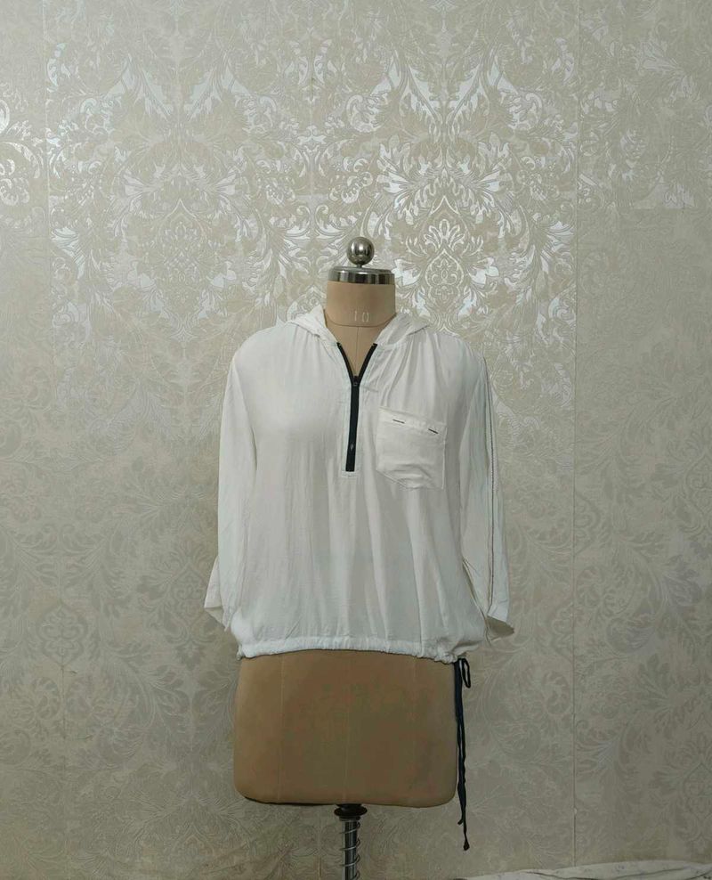 White Hooded Pullover Top
