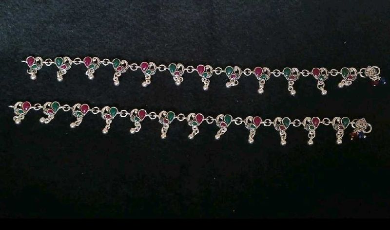 Silver Anklet with Peacock Design
