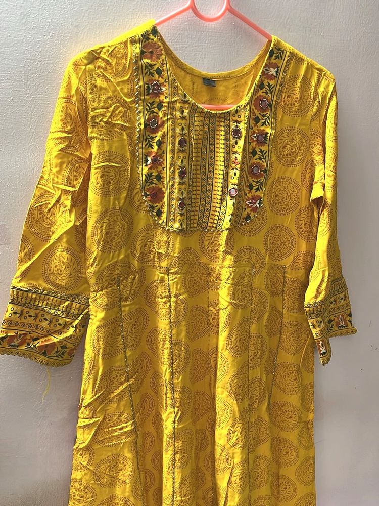 Yellow Embroidered anarkali  Kurta