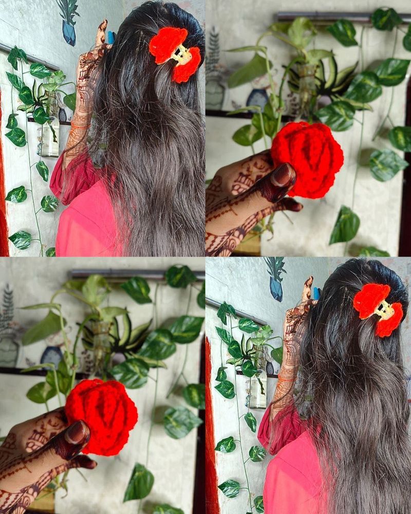 Red Rose Crochet Hair Clip (Red)