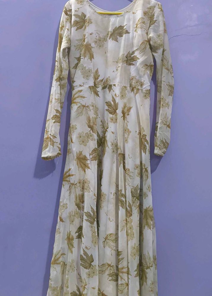 cream Floral Print Maxi Dress