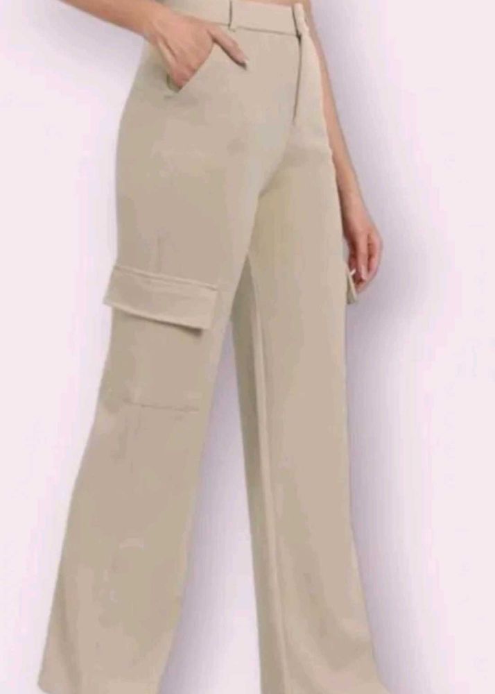 Beige High-Waisted Cargo Pants