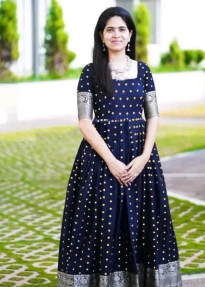Elegant Navy Blue Silk Gown Ethnic