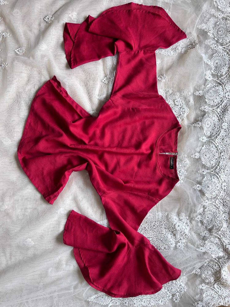 Red Flared Sleeve Top