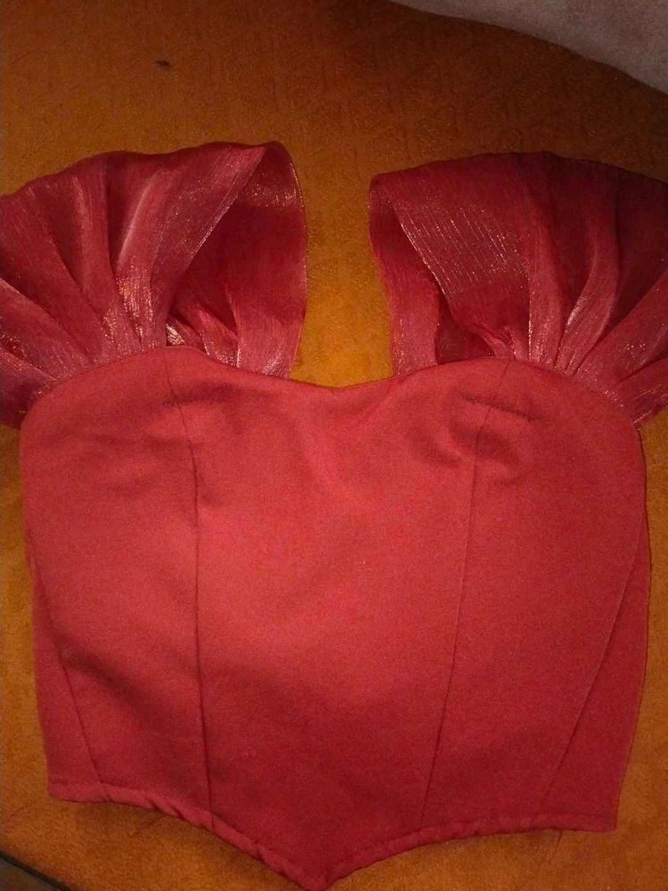 Red Corset Top with Ruffle Sleeves