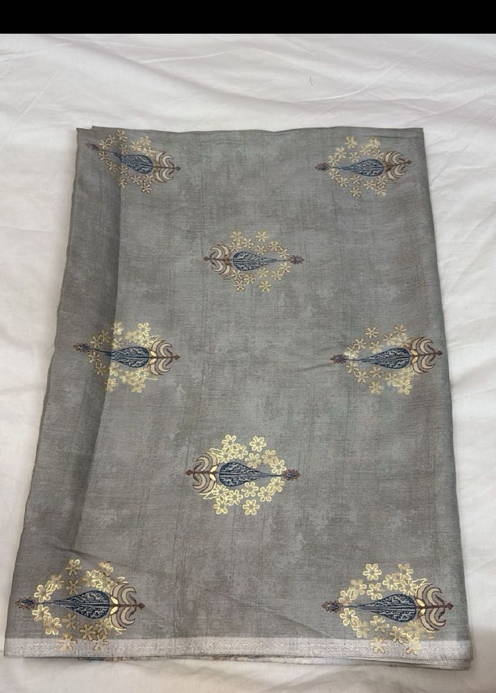 Beautiful grey and golden Soft linen cotton fabric