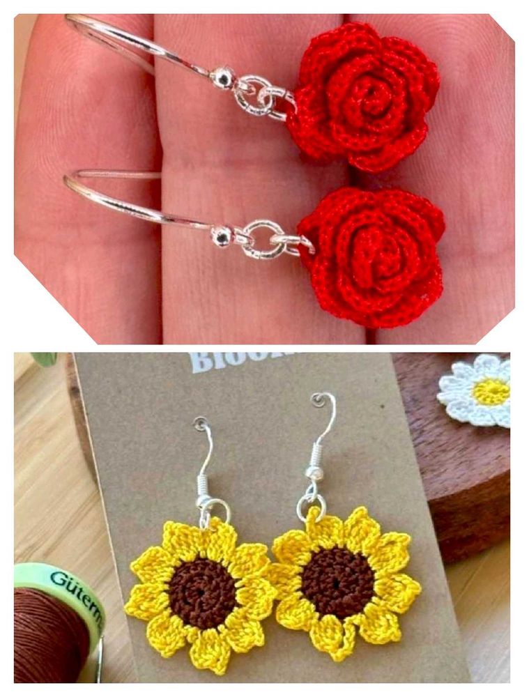 Crochet Rose and sunflower Earrings combo