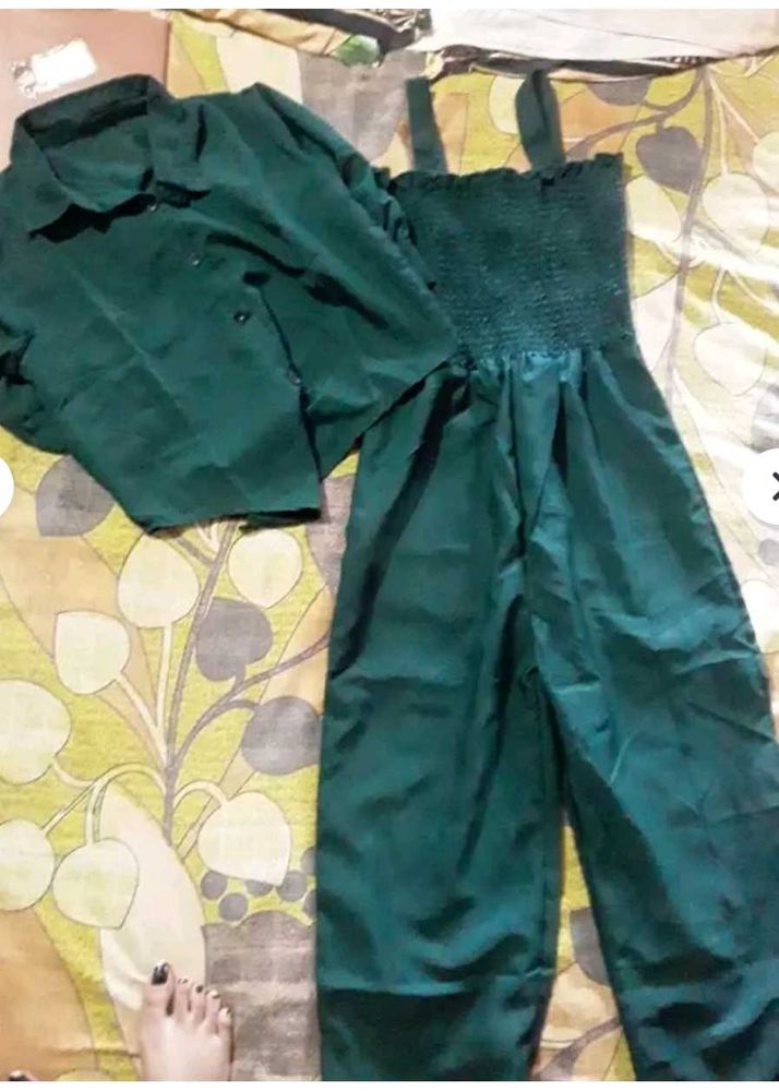 Green Jumpsuit &amp; Shirt Set