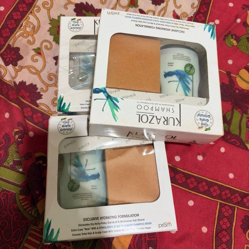 NEW 3 KURAZOL Shampoo With Hair Massager