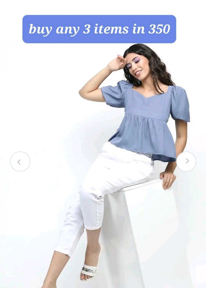 Stylish Blue Puff Sleeve Top