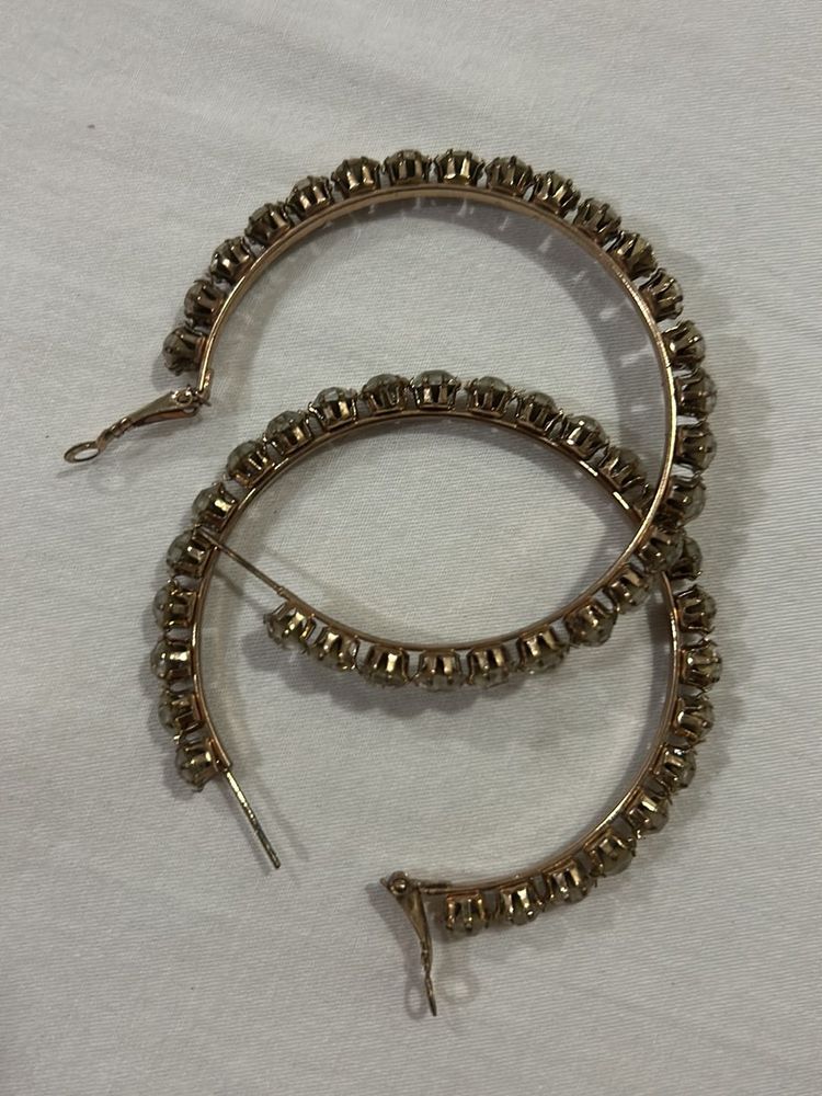 White Stone Ear Hoops