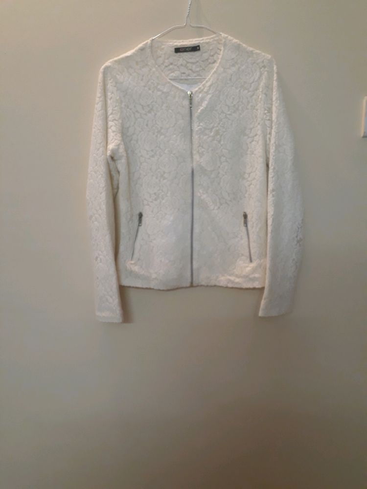 White Lace Zip-Up Jacket