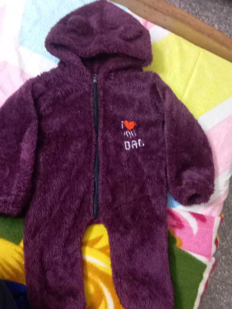 Cute Purple Fleece Baby Romper