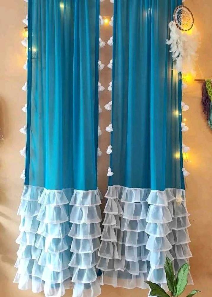 Boho Chic Teal Ruffle Curtains