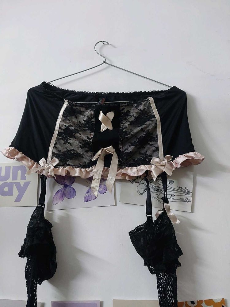 Coquette Garter Belt With Fishnet Stockings