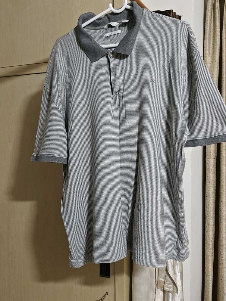 Gray Striped Polo Shirt