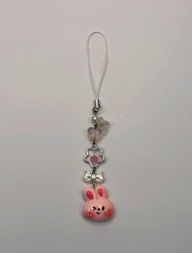 Pink Bunny Phone Charm with Heart &amp; Bow Beads 🐰💗