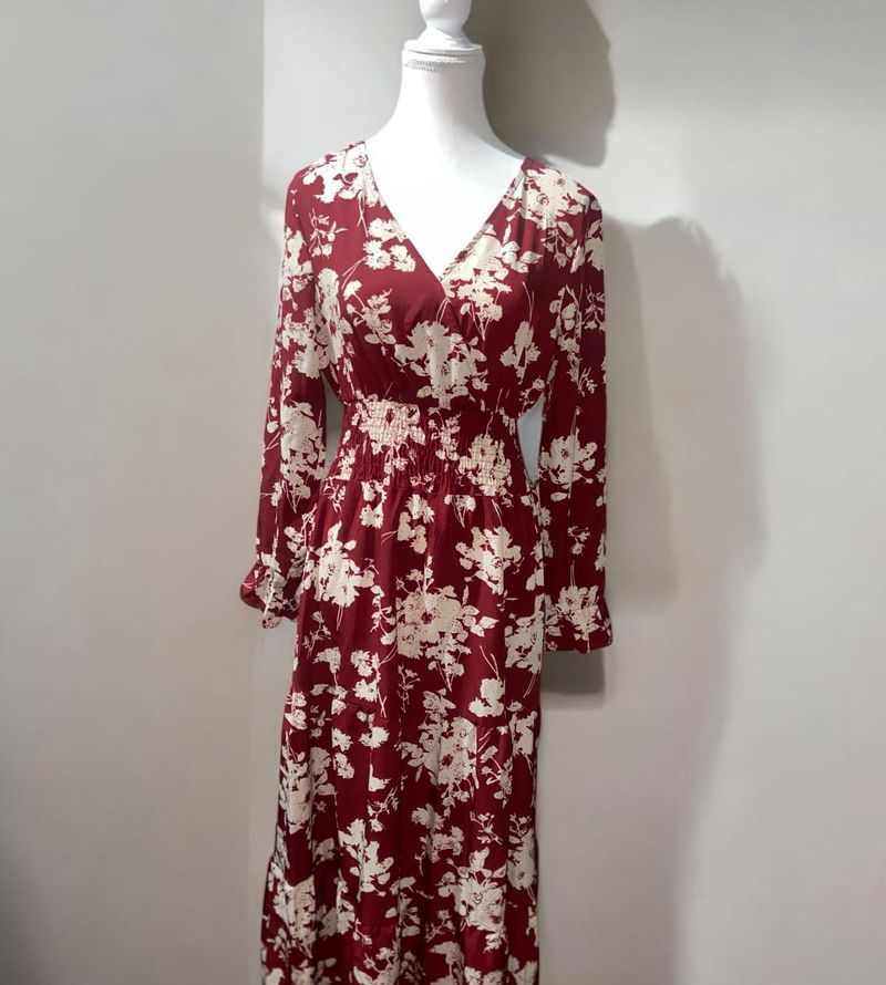 Maroon Mulvari Floral Printed Dress
