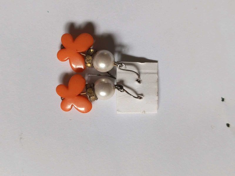Orange Butterfly Pearl Earrings