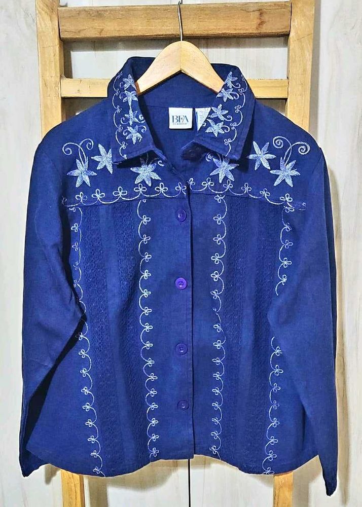 Vintage Embroidered Blue Jacket Size-46-48