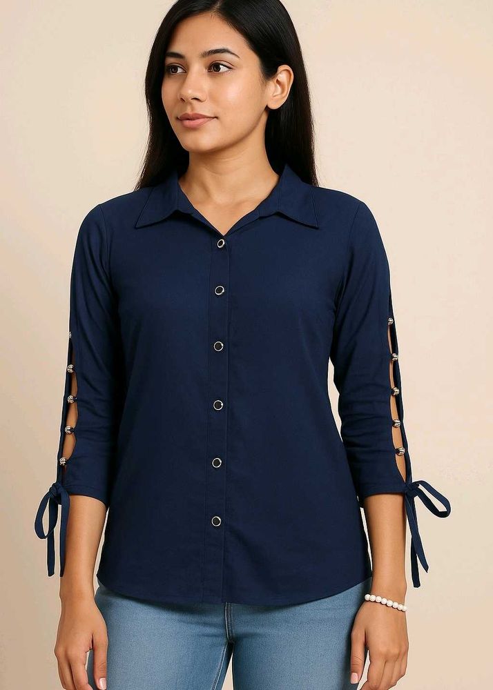 Stylish Cut-Out Sleeves &amp; Pearl Detailing Top