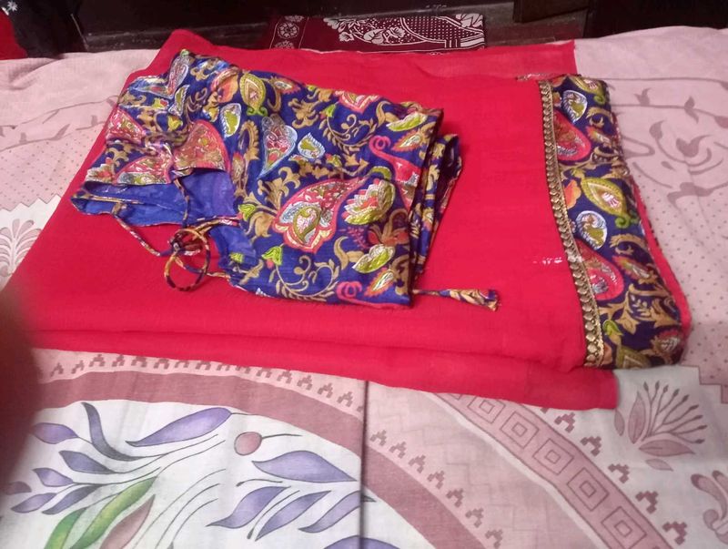 Red &amp; Blue Saree