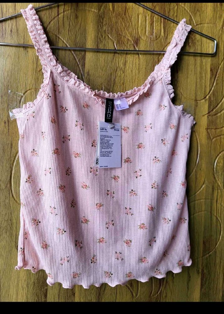 H&amp;M Floral Lace Trimmed Crop Top/ SIZE-M