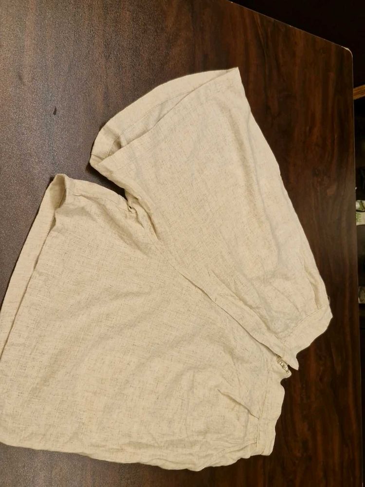 Beige Wide Pleated Linen Look Shorts