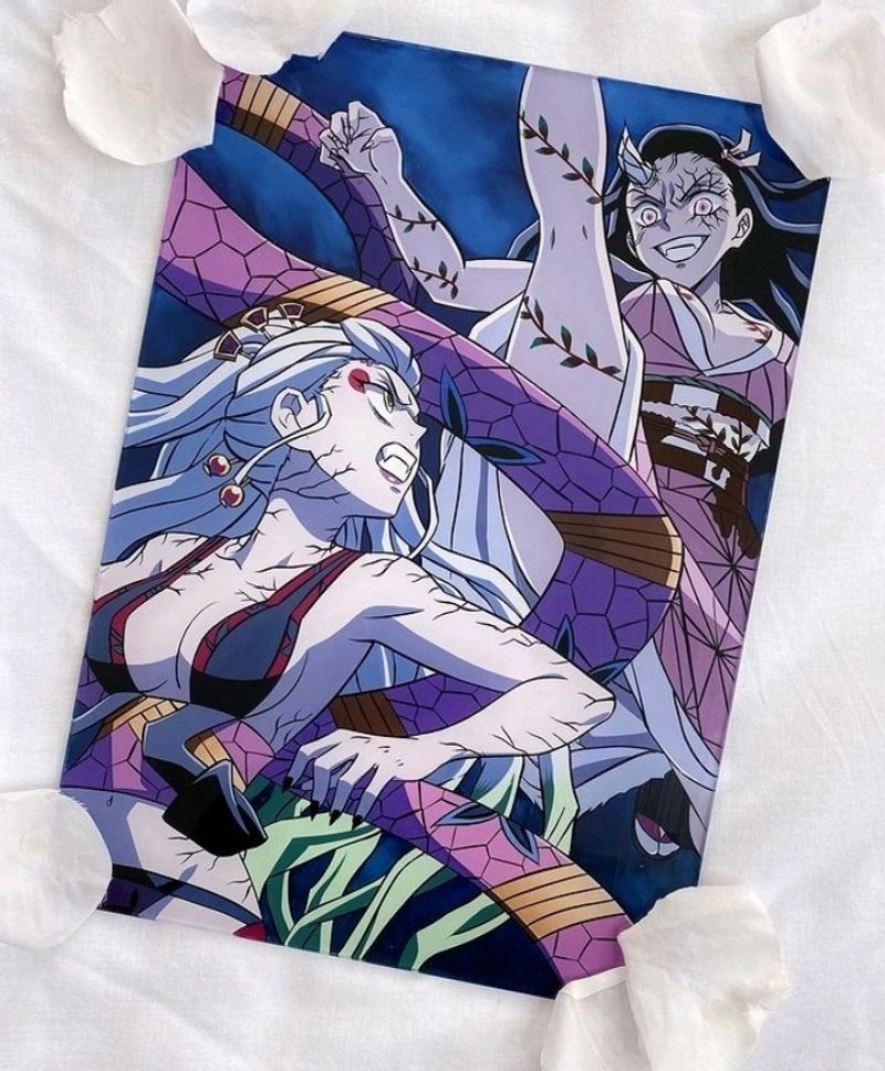 Nezuko Fight Scene Glass Painting