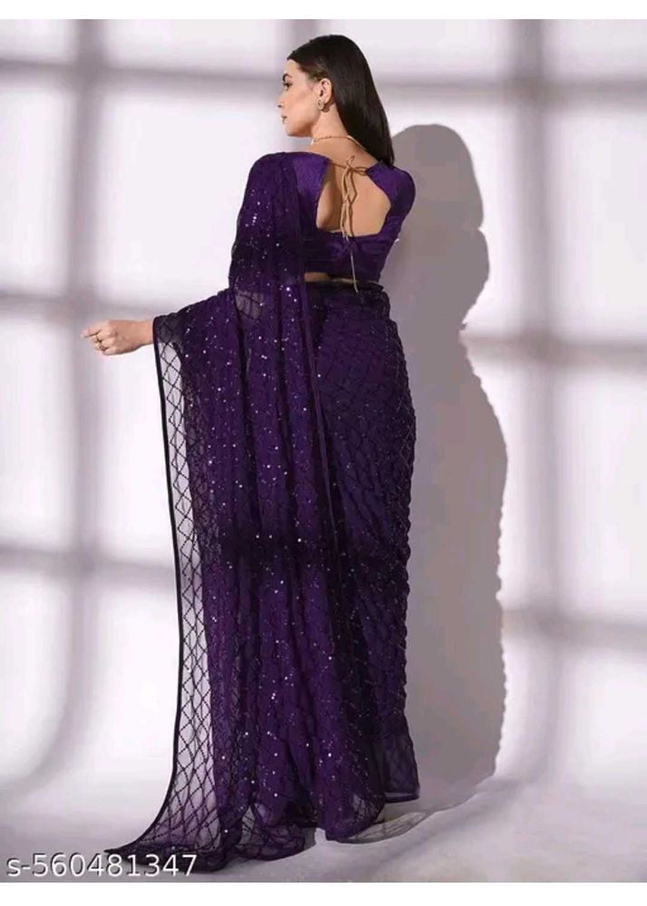 Elegant Purple Sequin Saree
