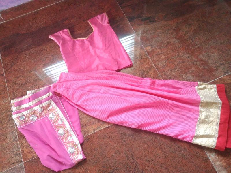 Pink  skirt with Blouse and dupatta