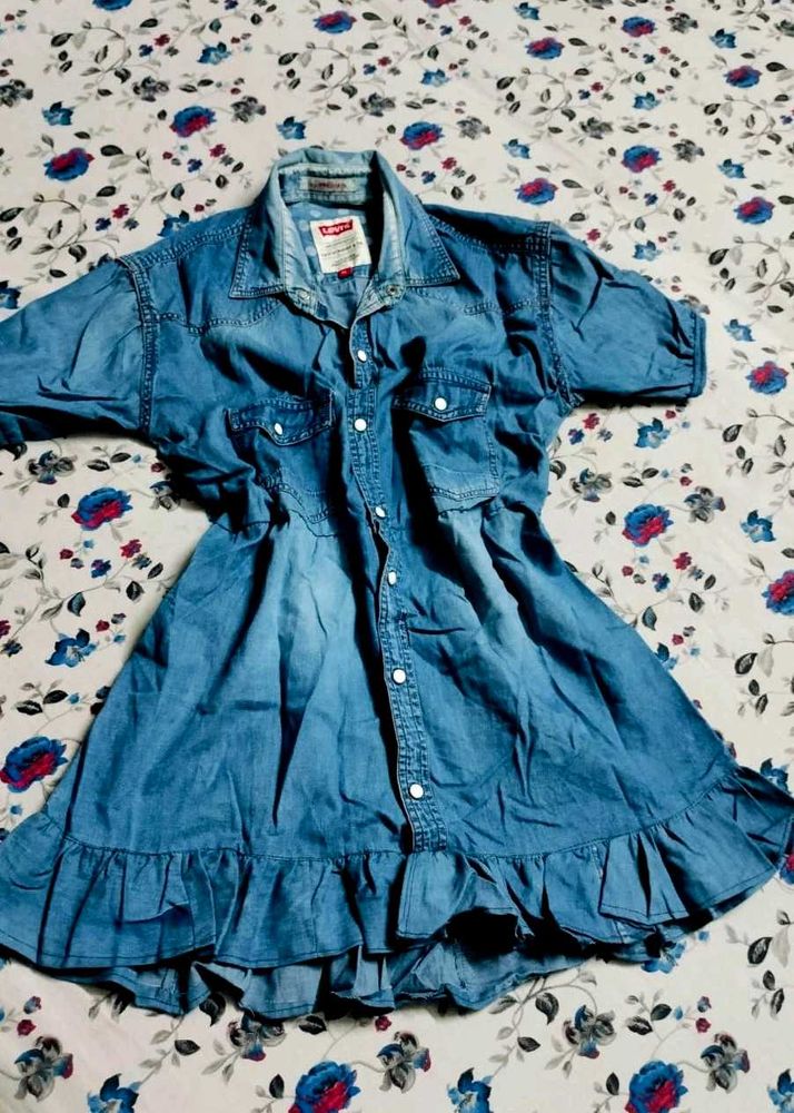 Levi&#39;s Denim Ruffle Mini Dress