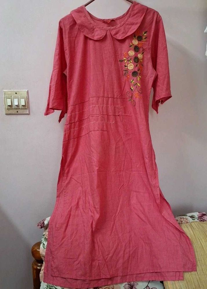 Embroidered Peter Pan Collar Kurti