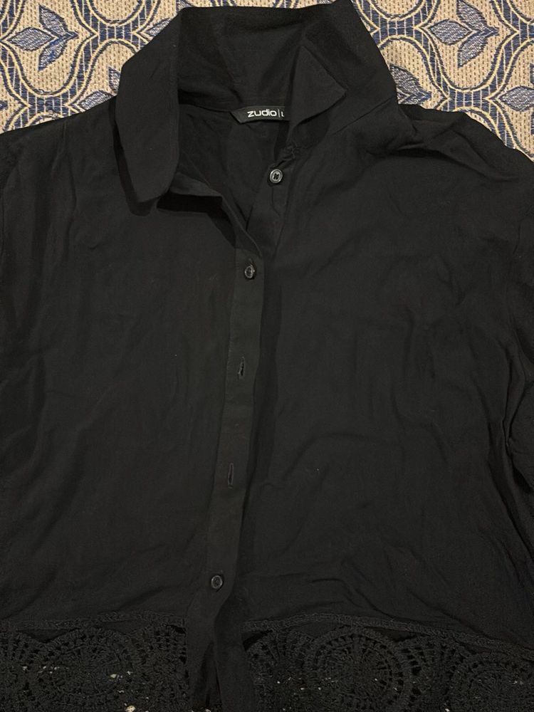 Elegant Black Shirt with Lace Detail