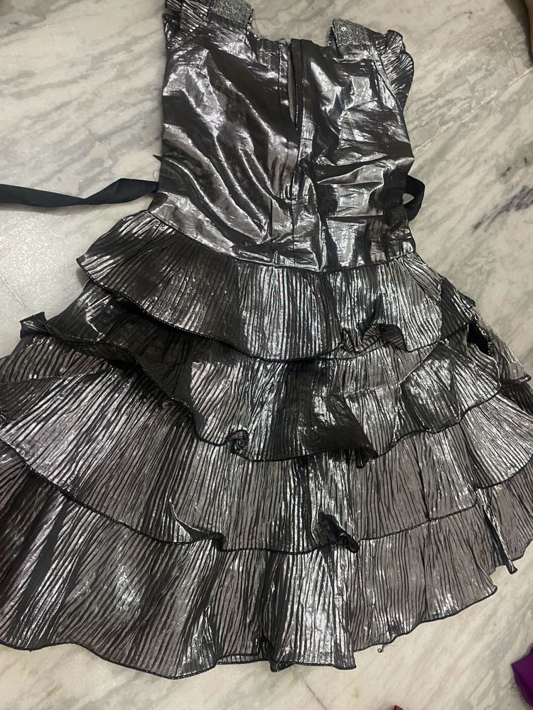 Silver Ruffled Party Dress