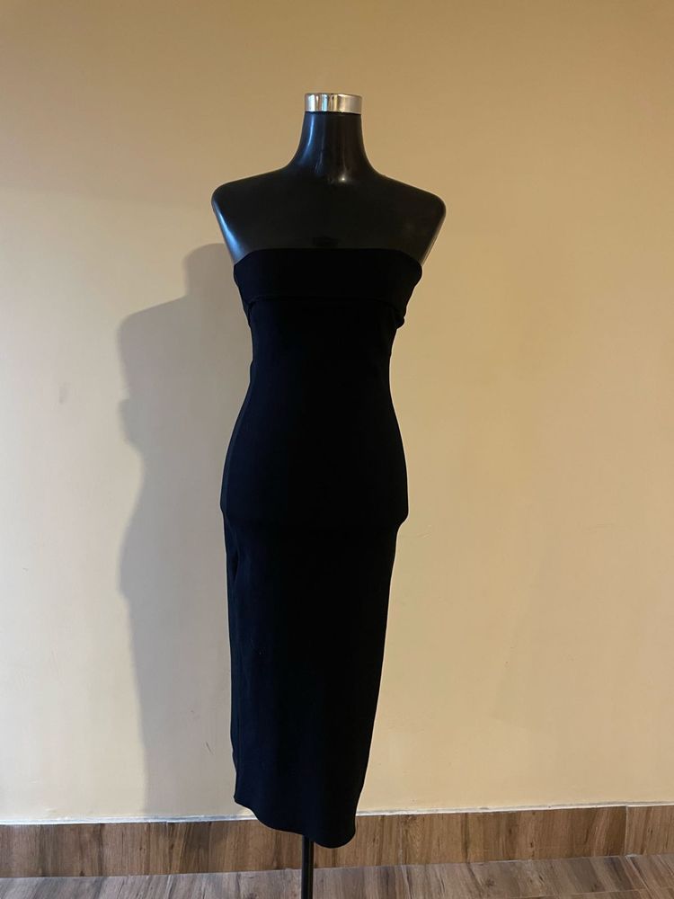 Black Strapless Midi Dress