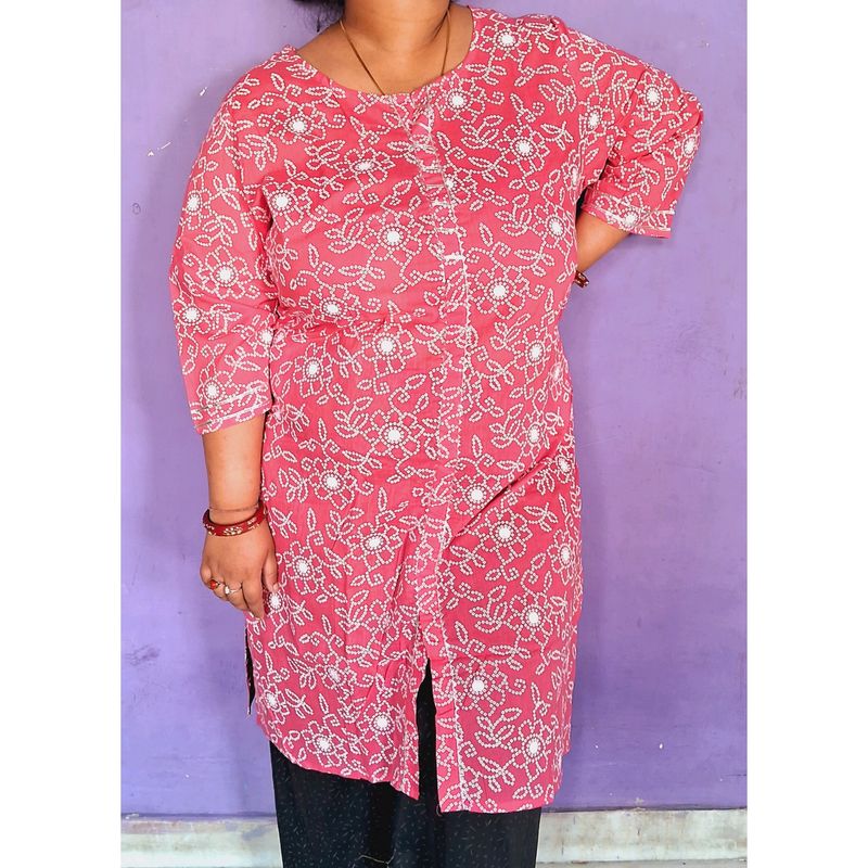 Plus Size Bandhani Pink Kurta