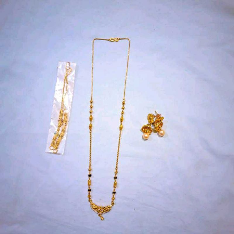 Gold Mangalsutra Necklace &amp; Earring Set