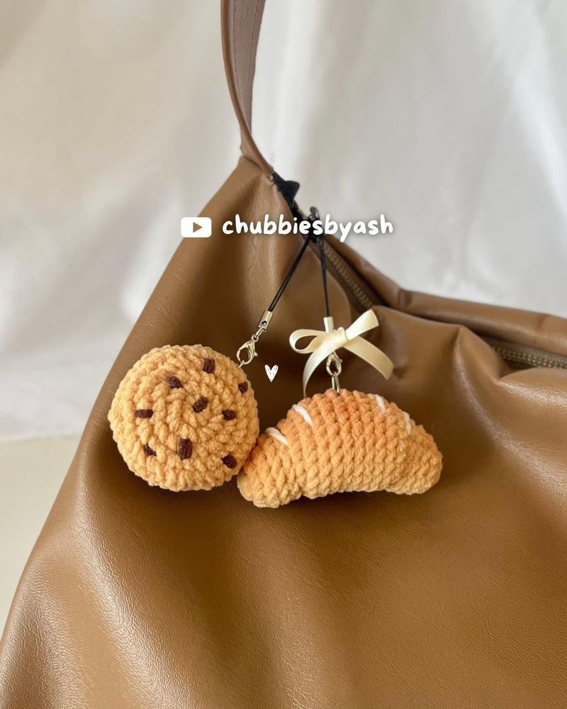 Cute Crochet Cookie And Croissant Charm/keychain!!