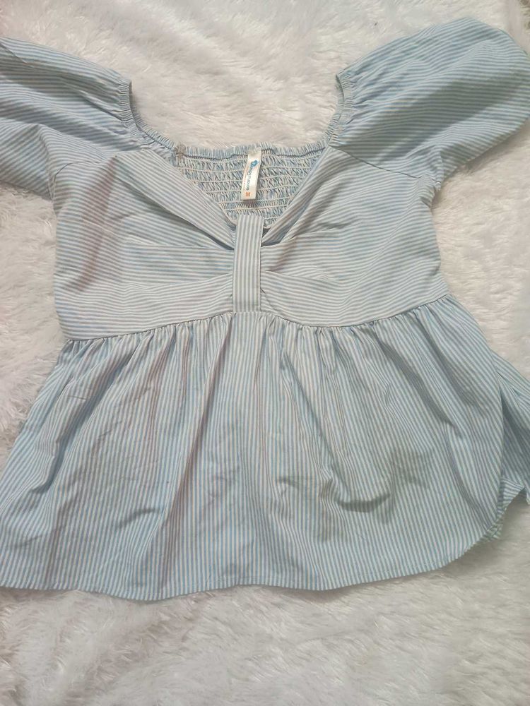 Striped Puff Sleeve Top