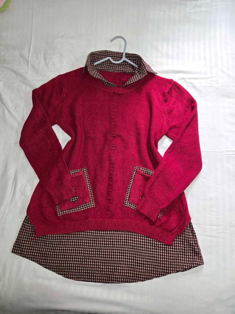 Red Knit Sweater Top bust 36-38