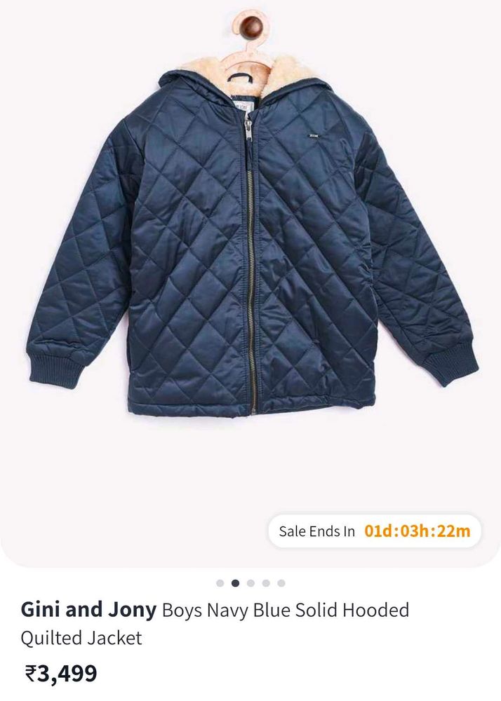 Gini &amp; Jony Boys Navy Blue Solid Hooded Jacket