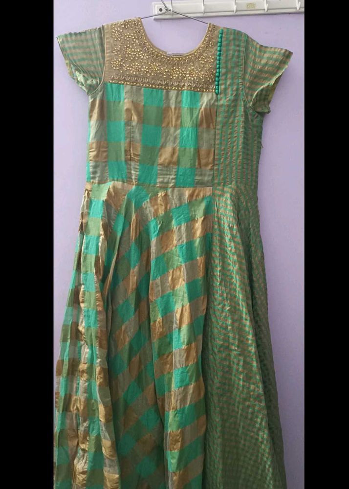 Traditional Long Frock With Stone Workon Neck Part