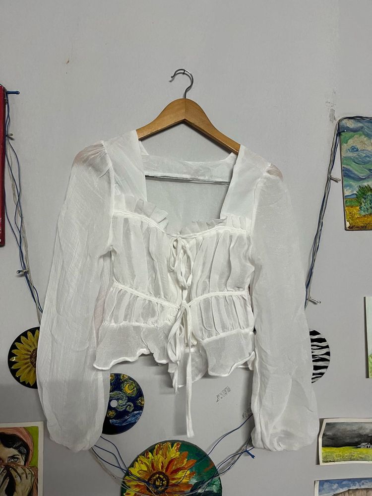 White Sheer Long Sleeve Top🤍🤍