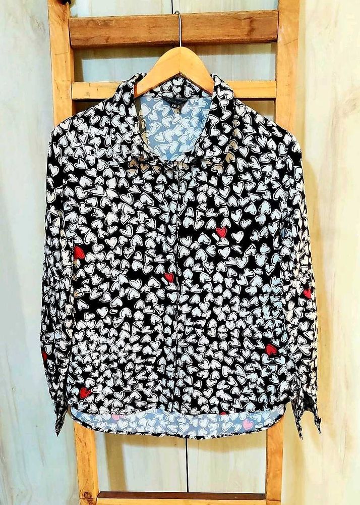 Black Printed Cotton Shirt Size-38